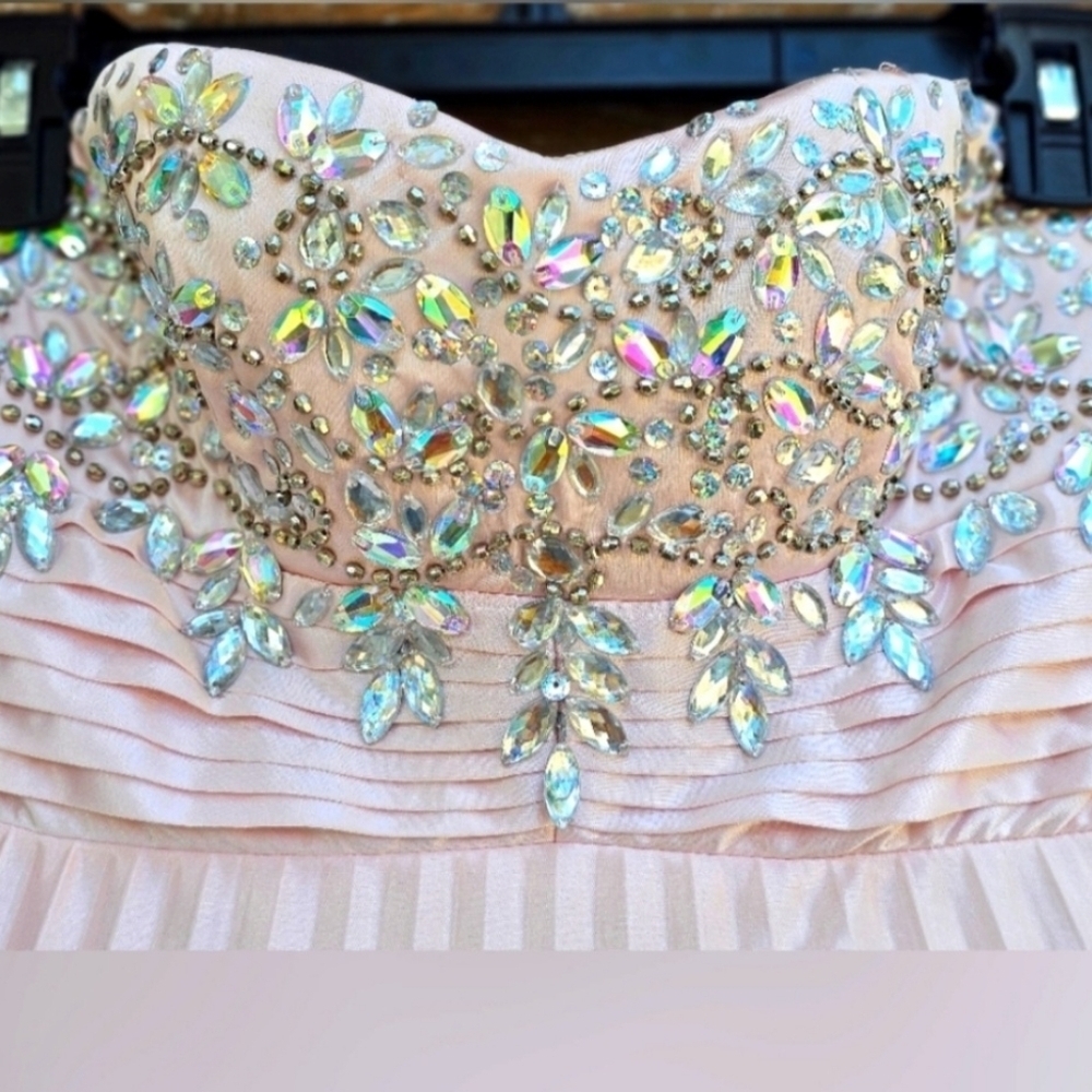 My Michelle Strapless Shimmery Beaded Gown - Picture 7 of 15